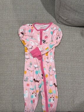 Little Sleepies Pink Animal & Balloon Print Footed Pajamas